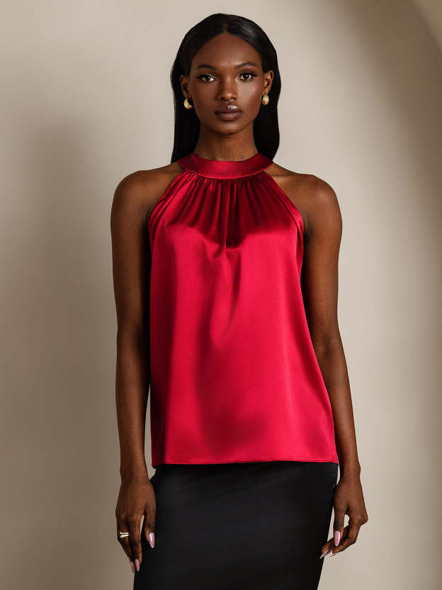 Silk Relaxed Sleeveless Halter Top