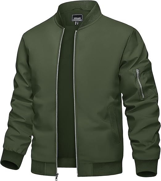 Men's Lightweight Casual Pilot Windproof Zip-Up Jacket with Pockets