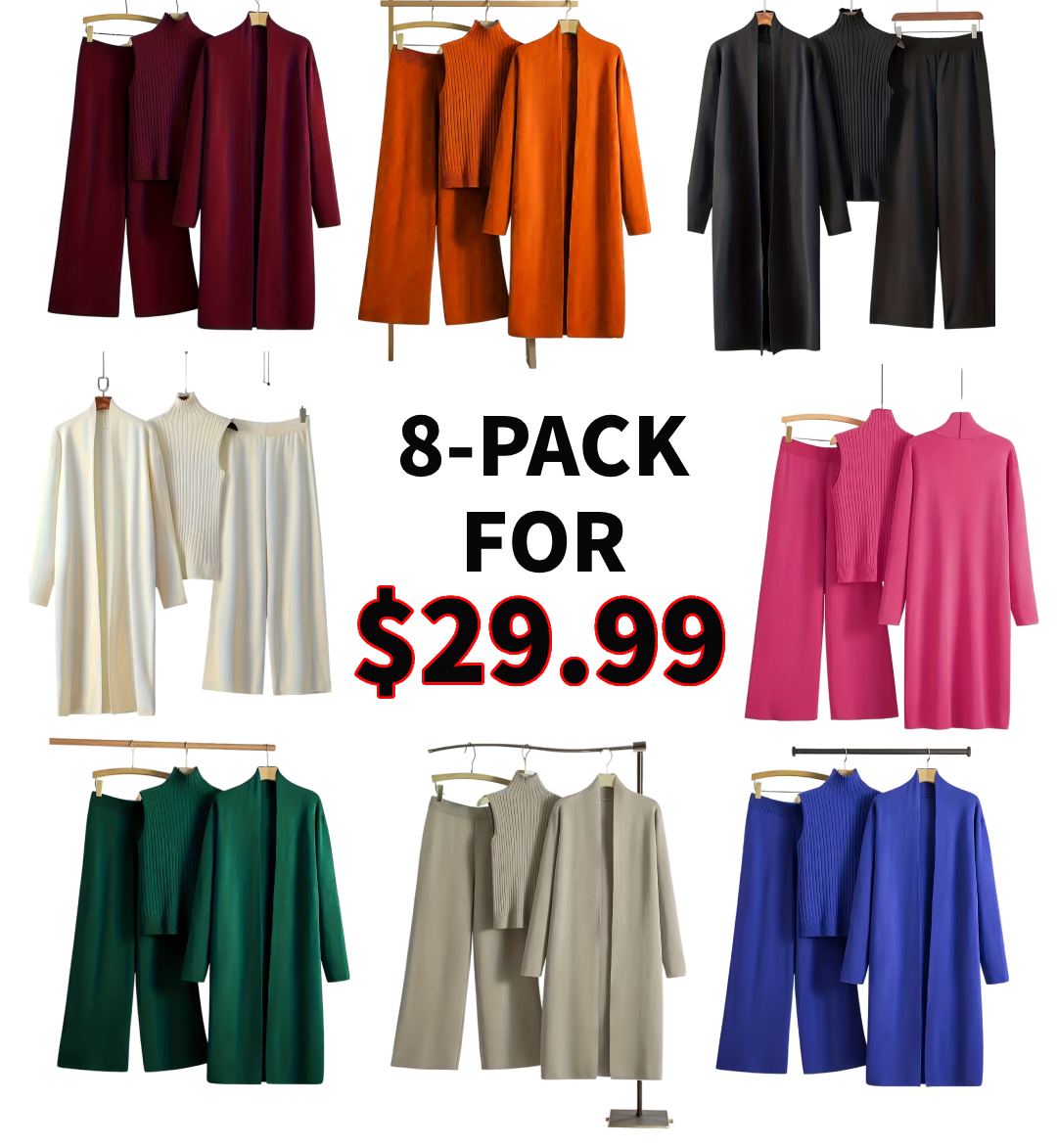 New Autumn And Winter Women'S Loose Set, Including Long Wide-leg Pants, A Shawl Cardigan, And A High-neck Vest Sweater, A Fashionable Three-piece Set.