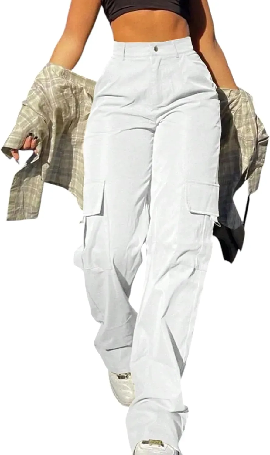 Cargo Pants for Women High Waisted Casual Pants Work Pants Baggy Stretchy Wide Leg Y2K Streetwear with Pockets