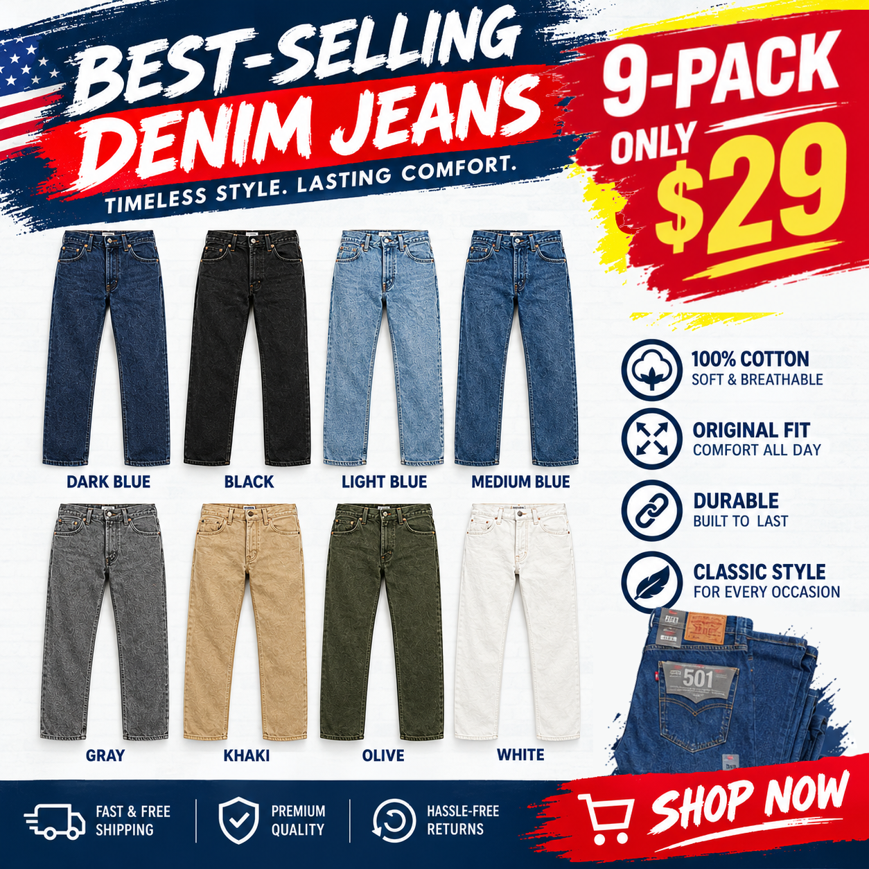 🔥 Clearance Sale — Limited Stock! 🔥Men's Classic-Fit Straight-Leg Jeans