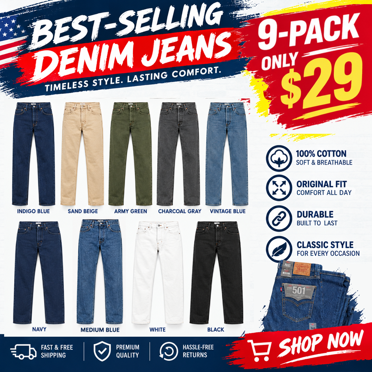 🔥 Clearance Sale — Limited Stock! 🔥Men's Classic-Fit Straight-Leg Jeans