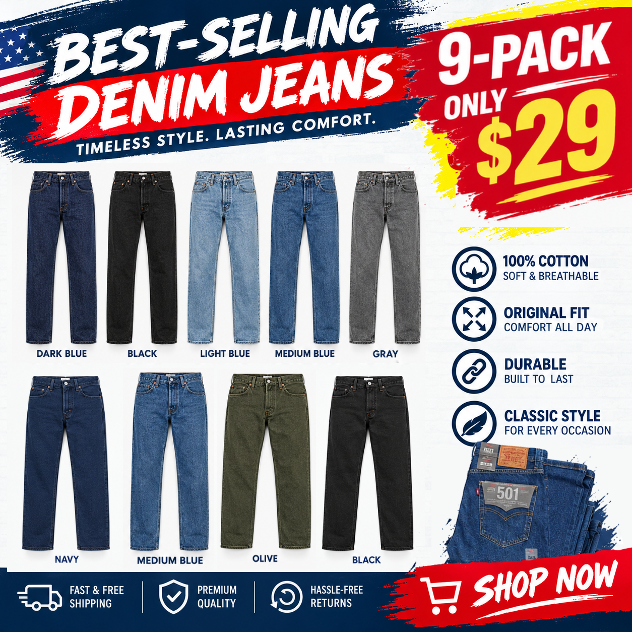 🔥 Clearance Sale — Limited Stock! 🔥Men's Classic-Fit Straight-Leg Jeans