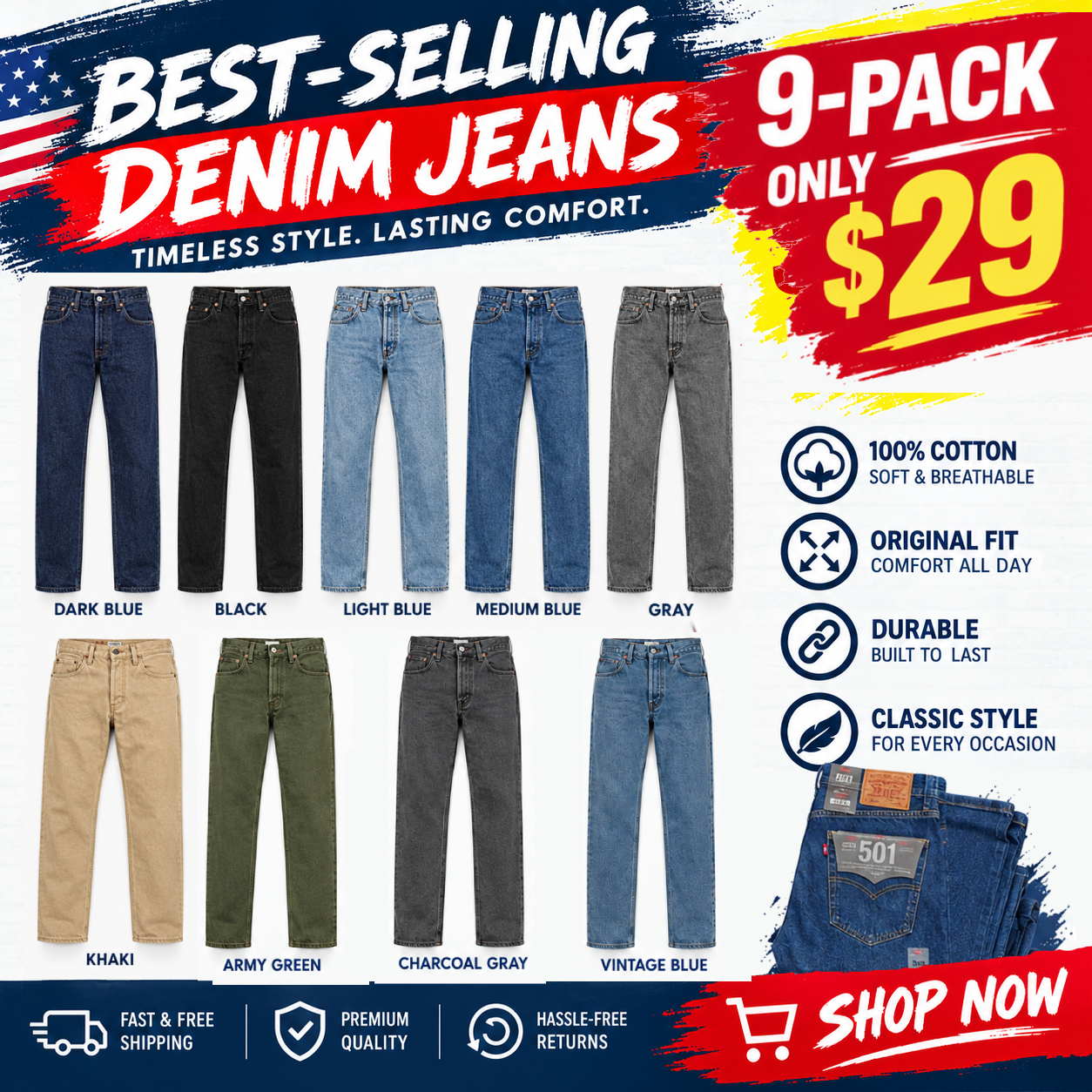 🔥 Clearance Sale — Limited Stock! 🔥Men's Classic-Fit Straight-Leg Jeans