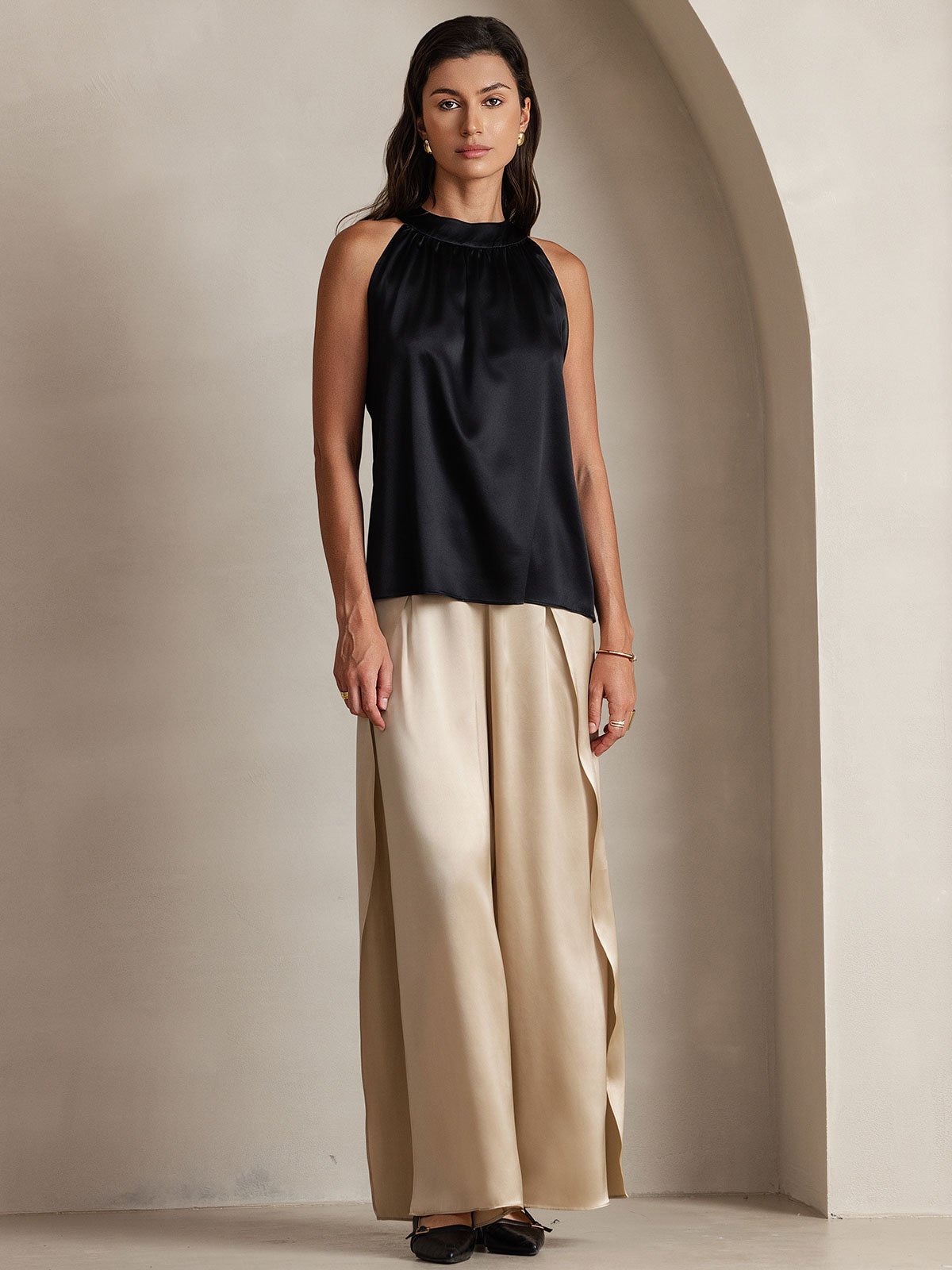 Silk Relaxed Sleeveless Halter Top