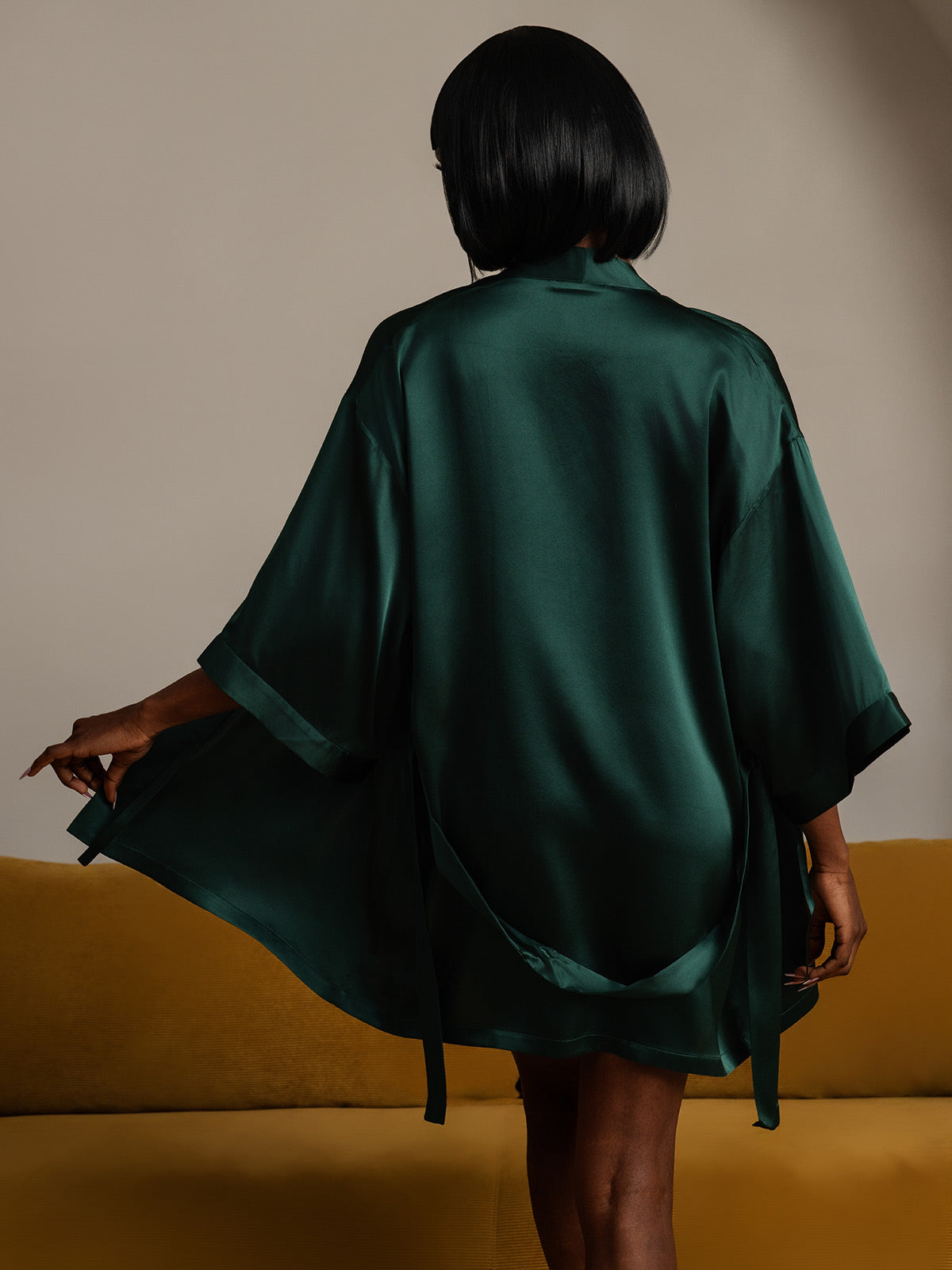 Glossy Pure Silk Short Kimono Robe For Women