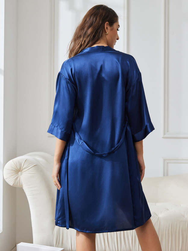 Pure Silk Nightgown & Robe Set 2Pcs