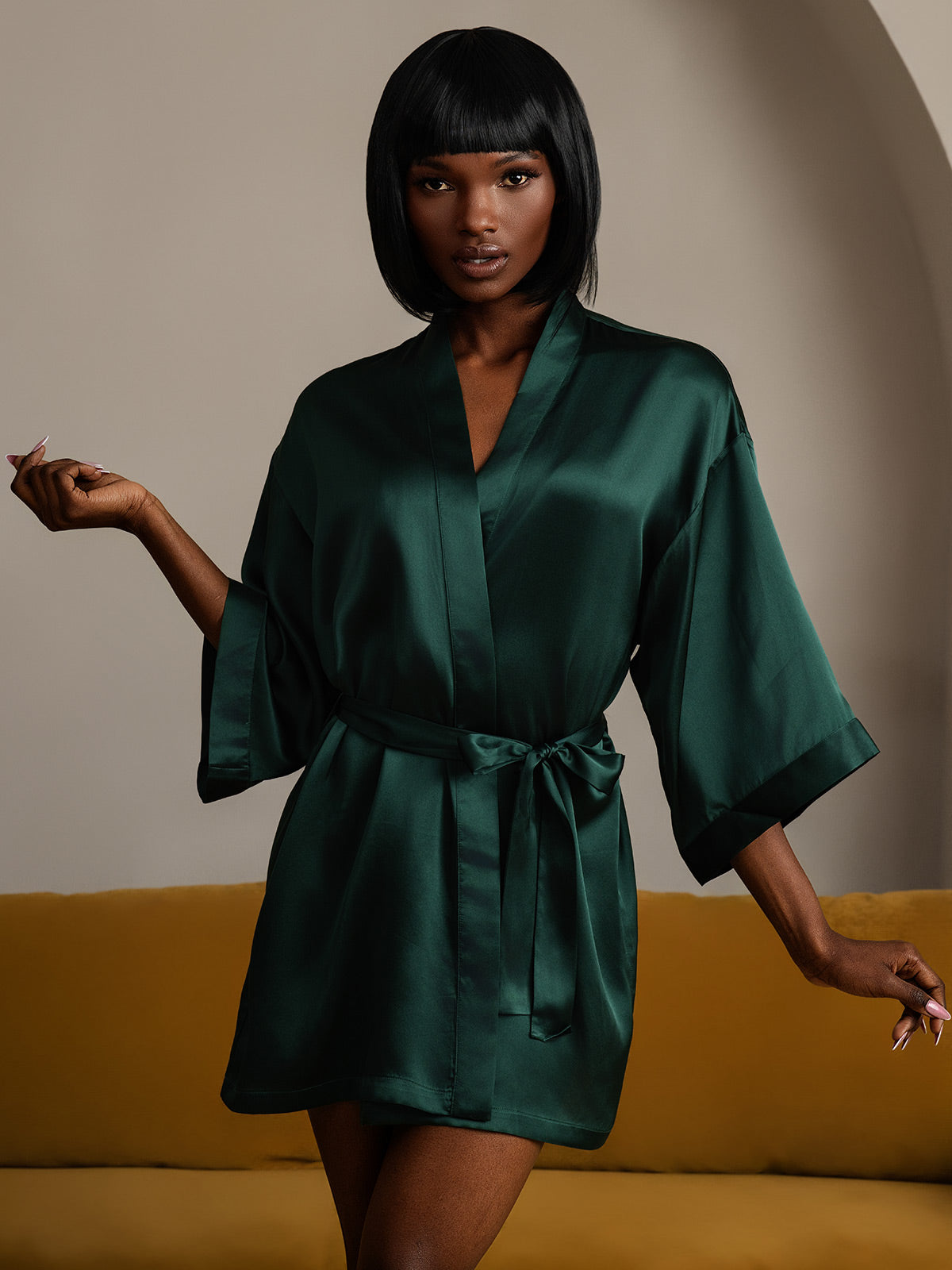 Glossy Pure Silk Kimono Robe For Women