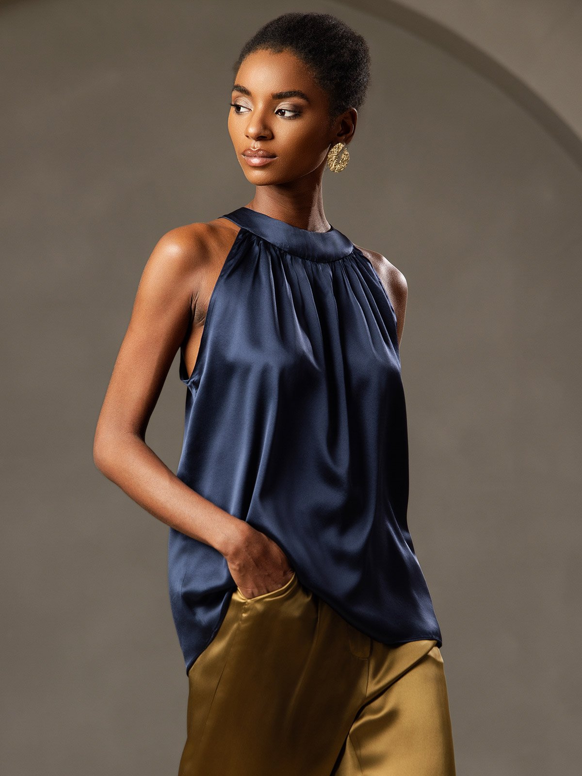 Silk Relaxed Sleeveless Halter Top