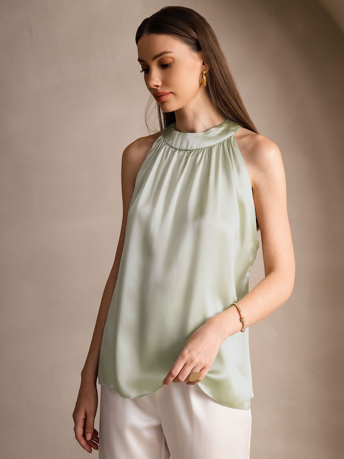 Silk Relaxed Sleeveless Halter Top