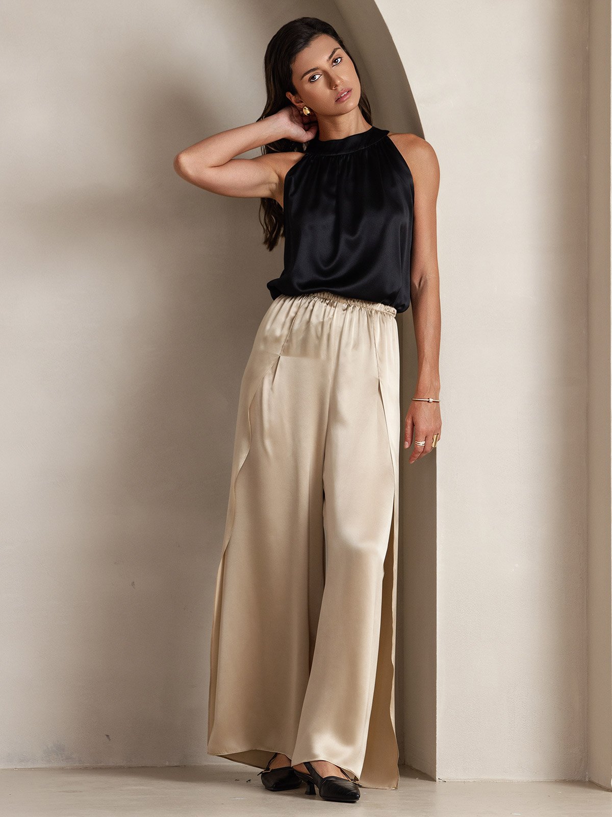 Silk Relaxed Sleeveless Halter Top