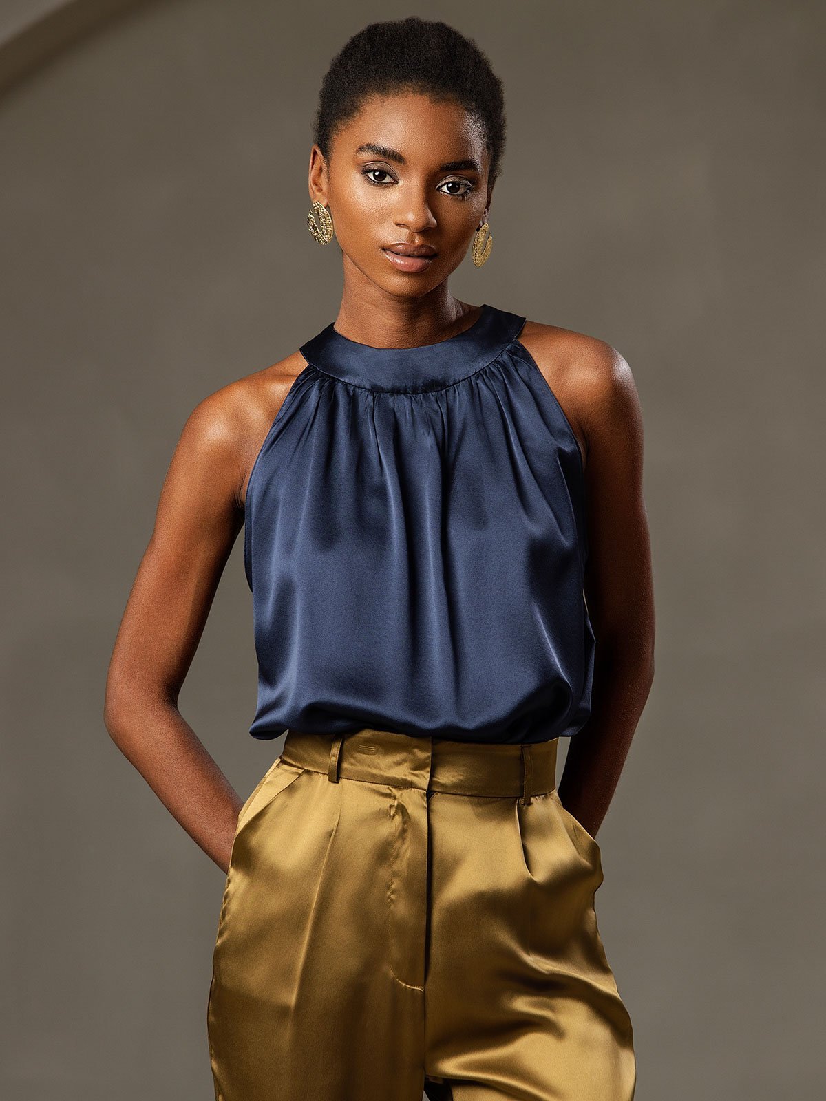 Silk Relaxed Sleeveless Halter Top
