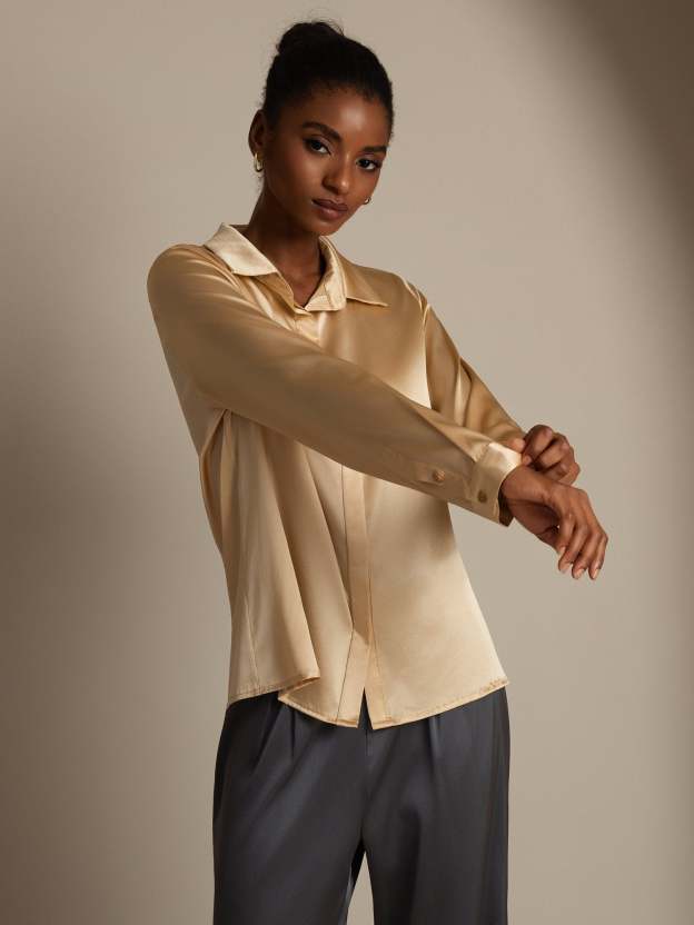 Silk Long Sleeve Lapel Collar Women's Shirt