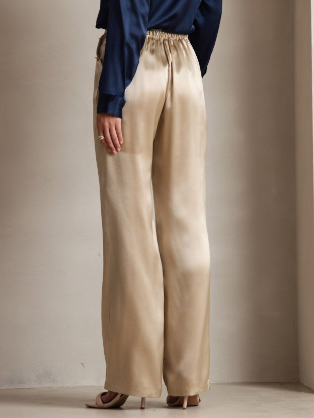 Women's Silk High Waist Pants with Back Elastic Waist Design