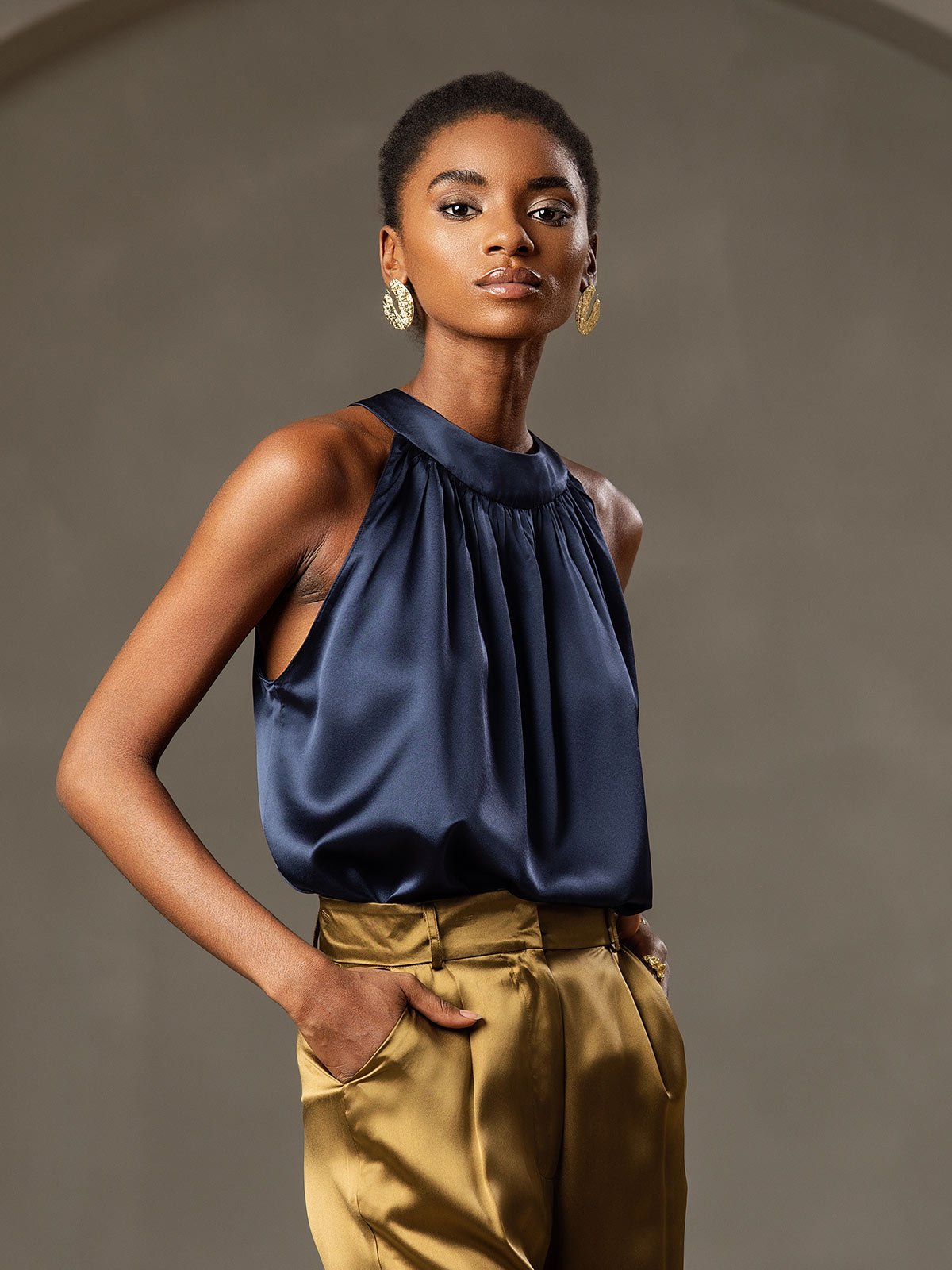 Silk Relaxed Sleeveless Halter Top