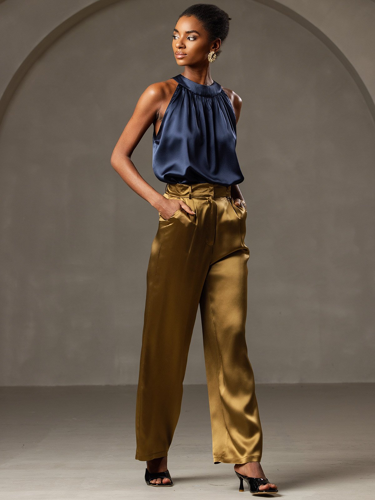 Silk Relaxed Sleeveless Halter Top
