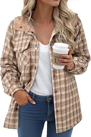 Women's Plaid/Houndstooth Print Button Front Hooded Coat, Casual Long Sleeve Pocket Coat
