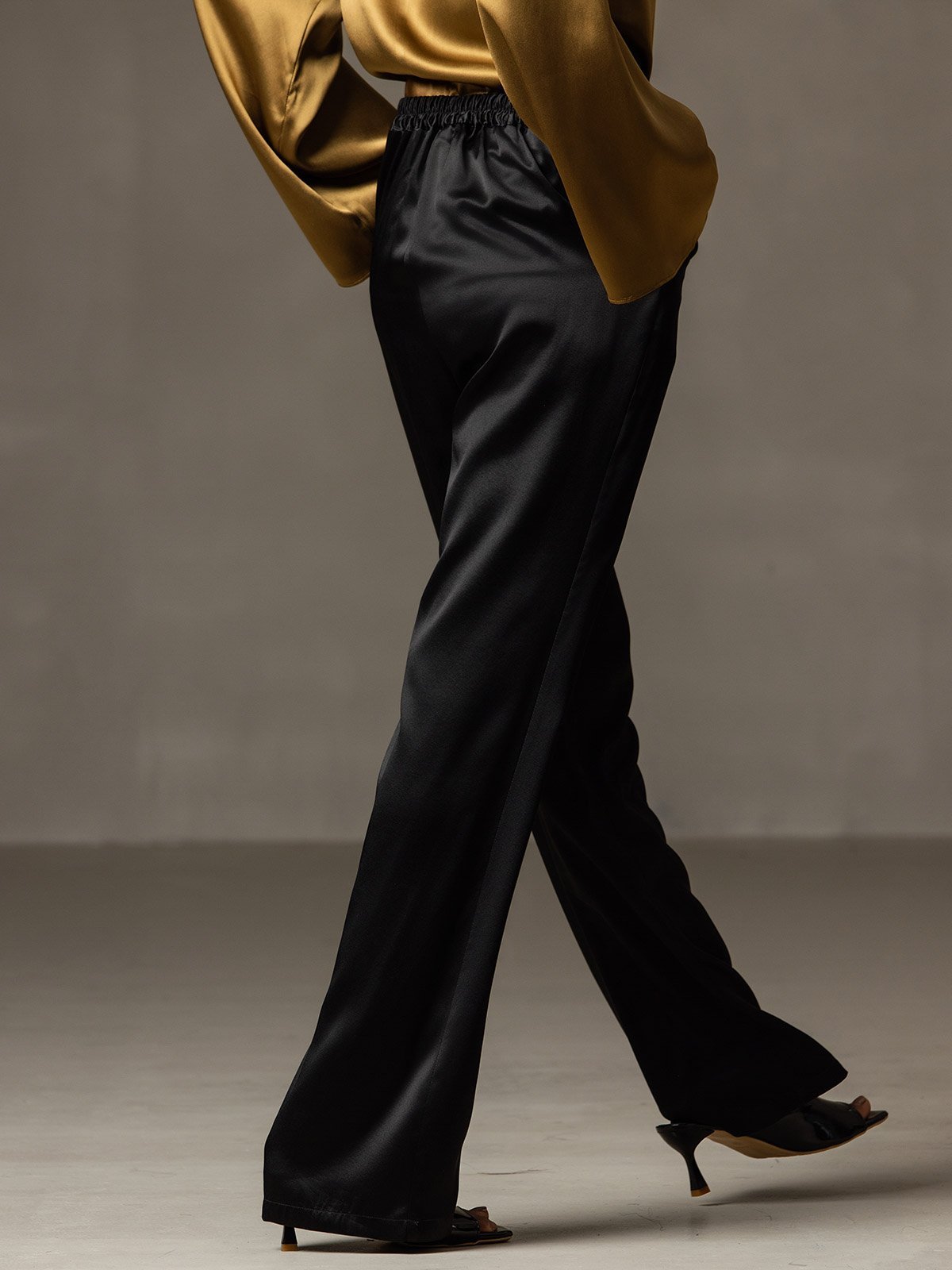 Women's Silk High Waist Pants with Back Elastic Waist Design