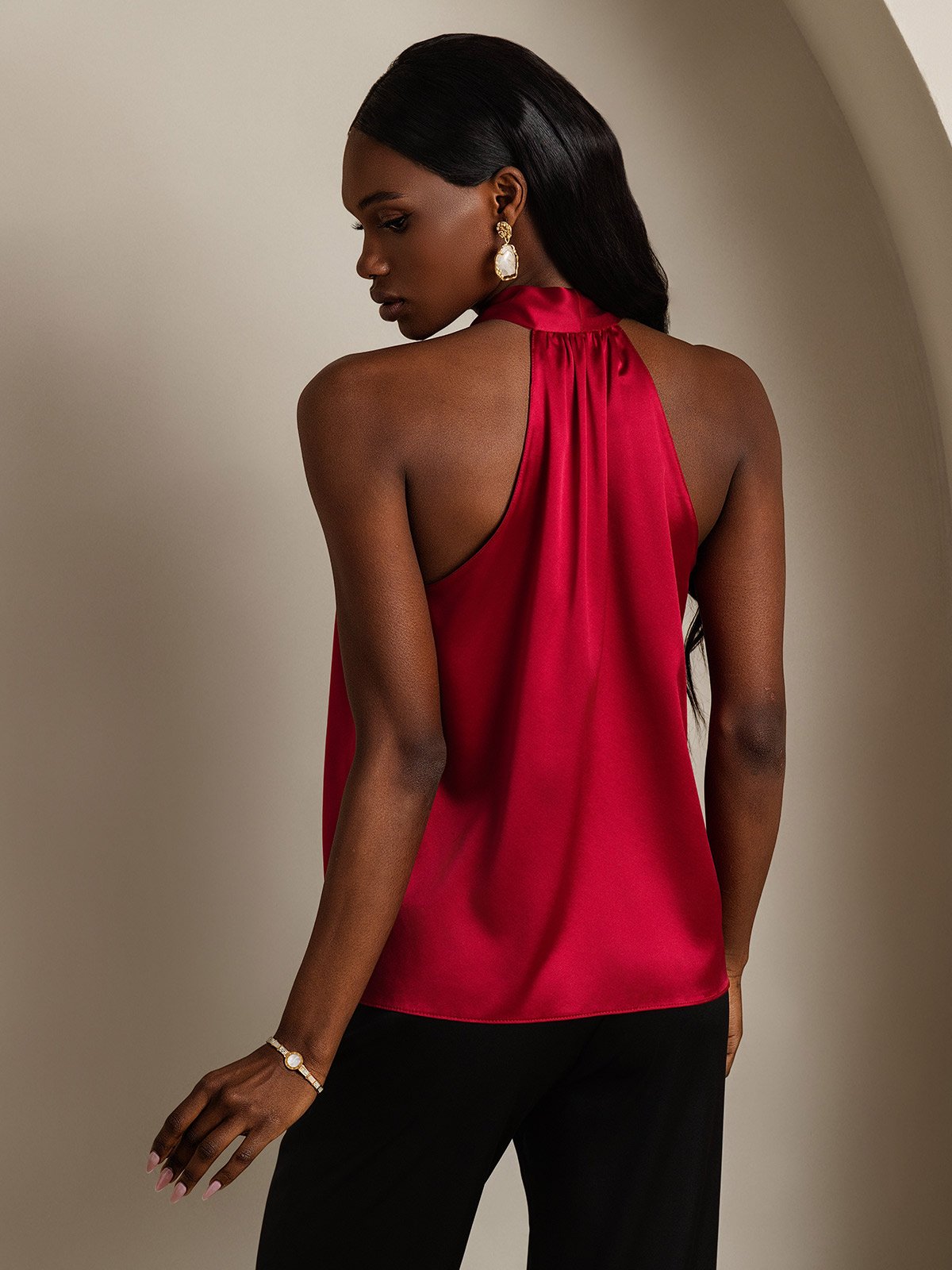 Silk Sleeveless Tie Neck Blouse