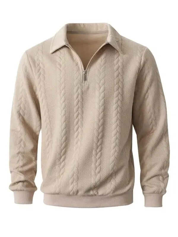 Men's Fall Winter Outfits Knitted Polo Neck Long Sleeve Sweatshirt for Daliy Wear