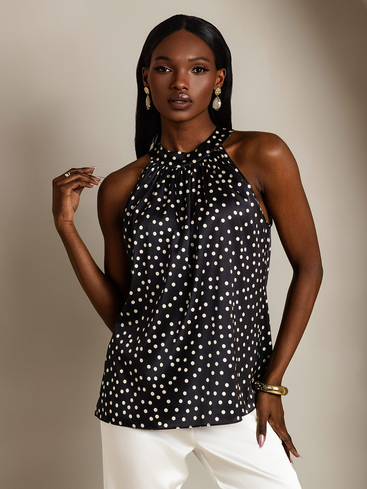 Silk Relaxed Sleeveless Halter Top