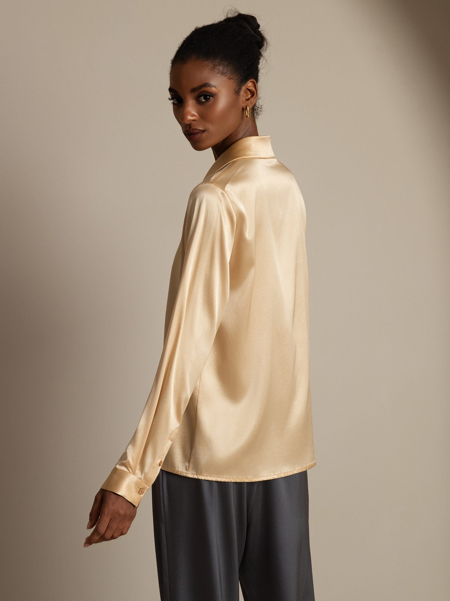 Silk Long Sleeve Lapel Collar Women's Shirt