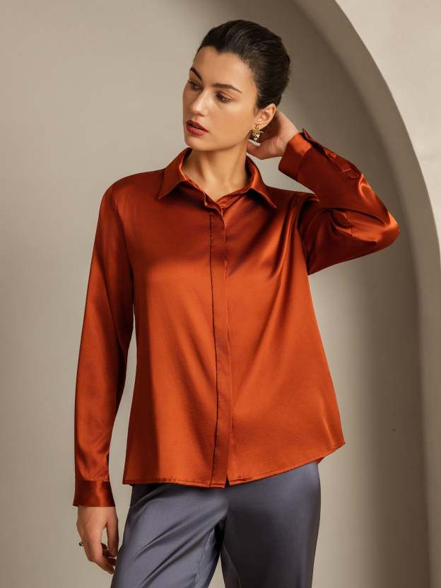 Silk Long Sleeve Lapel Collar Women's Shirt