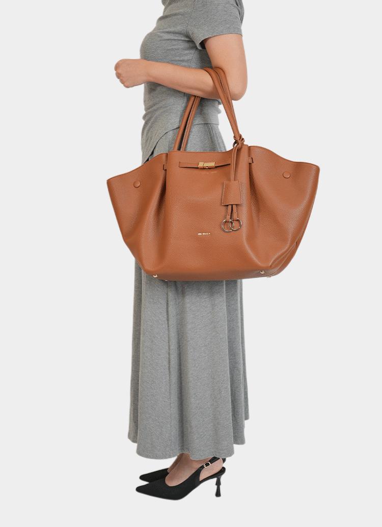 NEWBELLA Marella Top Handle Tote Bags - Elegant PU Leather Tote with Detachable Charm & Magnetic Closure System for Everyday Use 23.6" x 12.6" x 5.5" x 11" SpringStatements