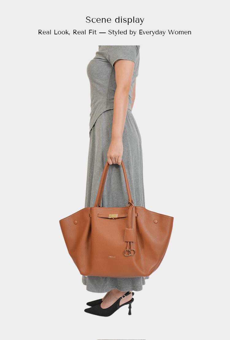 NEWBELLA Marella Top Handle Tote Bags - Elegant PU Leather Tote with Detachable Charm & Magnetic Closure System for Everyday Use 23.6" x 12.6" x 5.5" x 11" SpringStatements