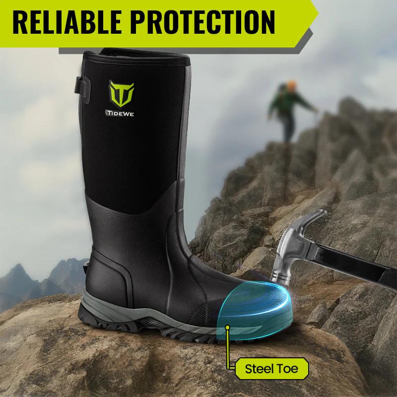 【Tiktok Black Friday】TIDEWE Work Boots Puncture-Proof with Steel Toe & Shank, Waterproof Anti Slip Rubber Boots for men worker, 6mm Neoprene Outdoor Boots Boy Footwear Walking Shoes Comfort Rain Shoes for Men steel toe boot men s boots work Closed Onyx