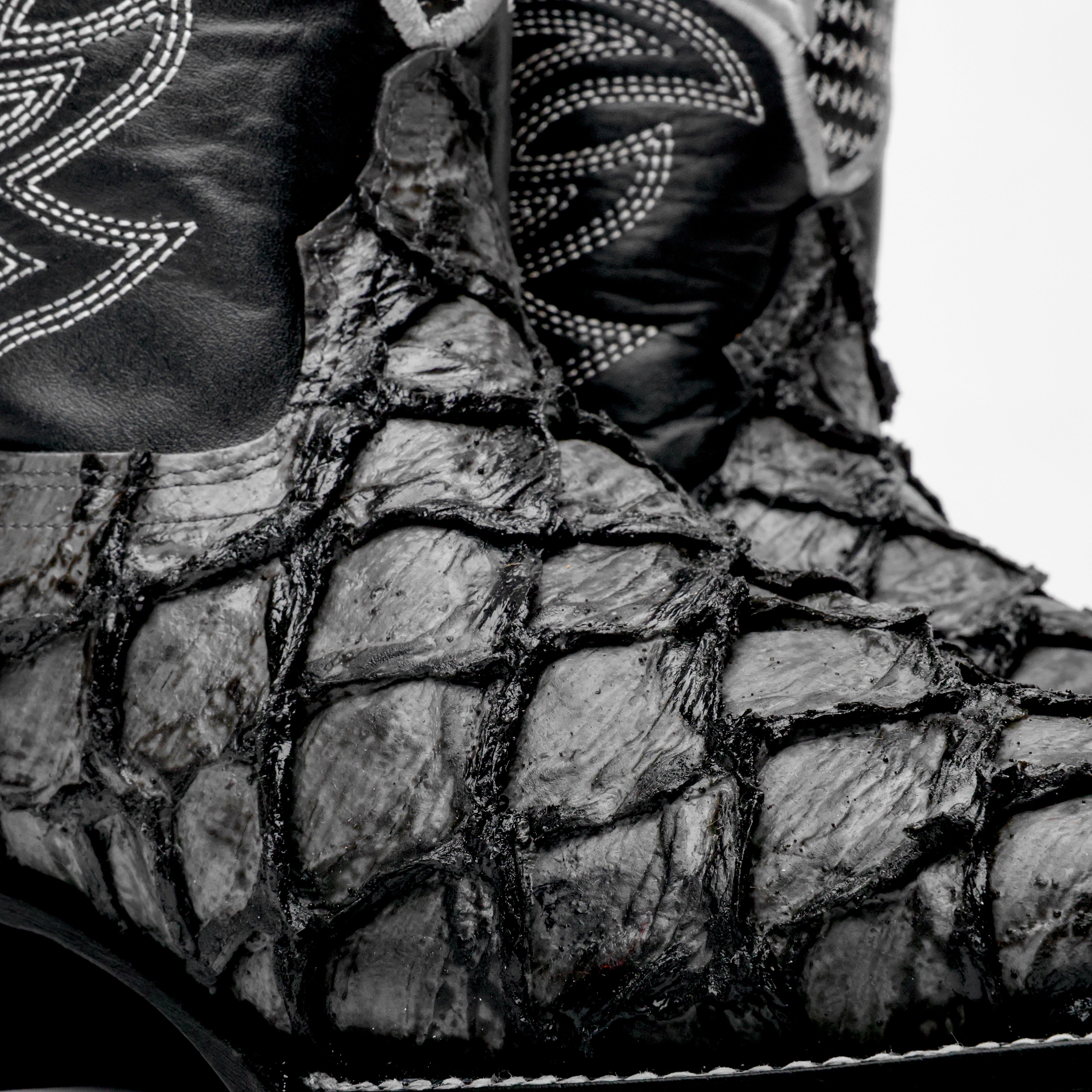 Grey Jumbo Pirarucu Leather Boots - Square Toe