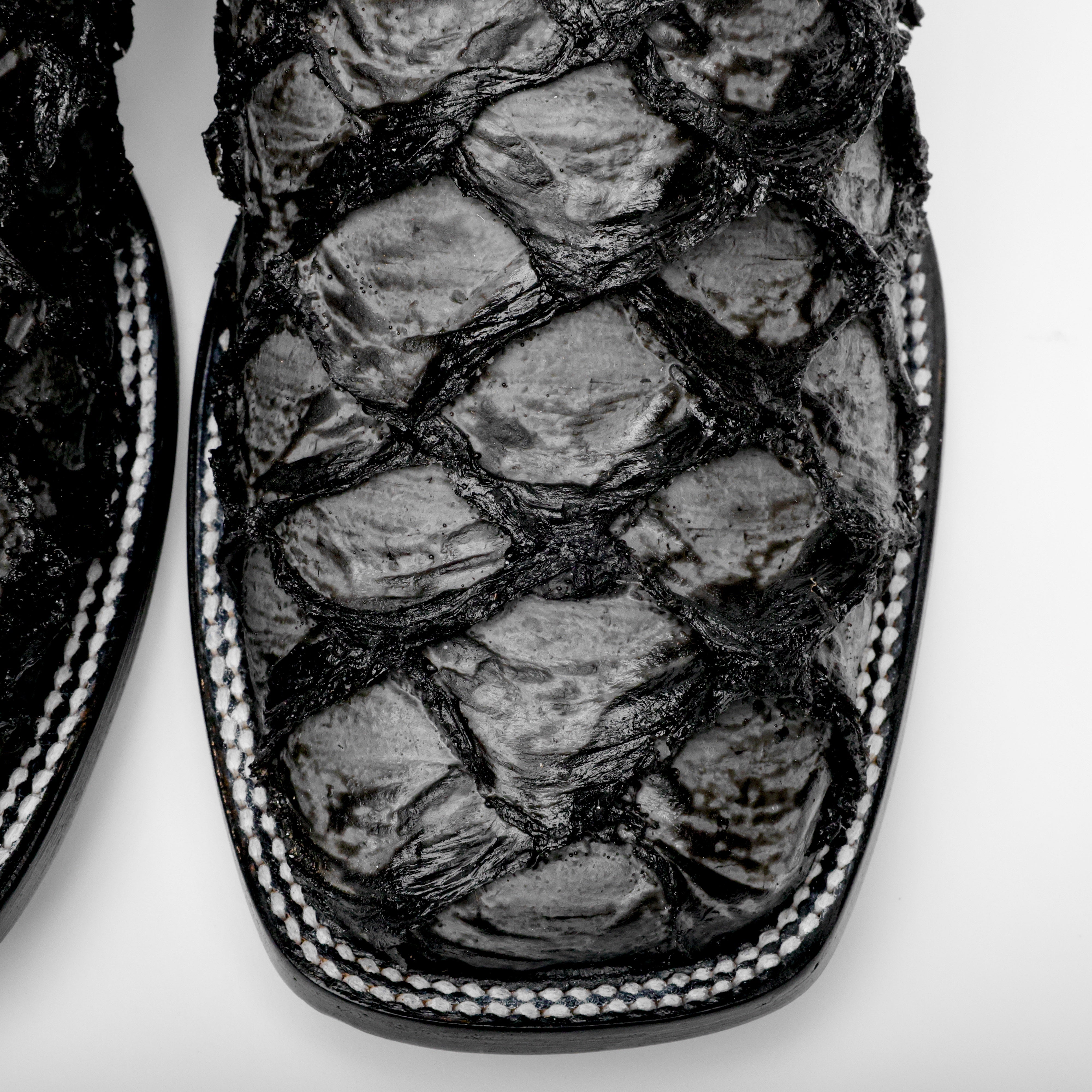 Grey Jumbo Pirarucu Leather Boots - Square Toe