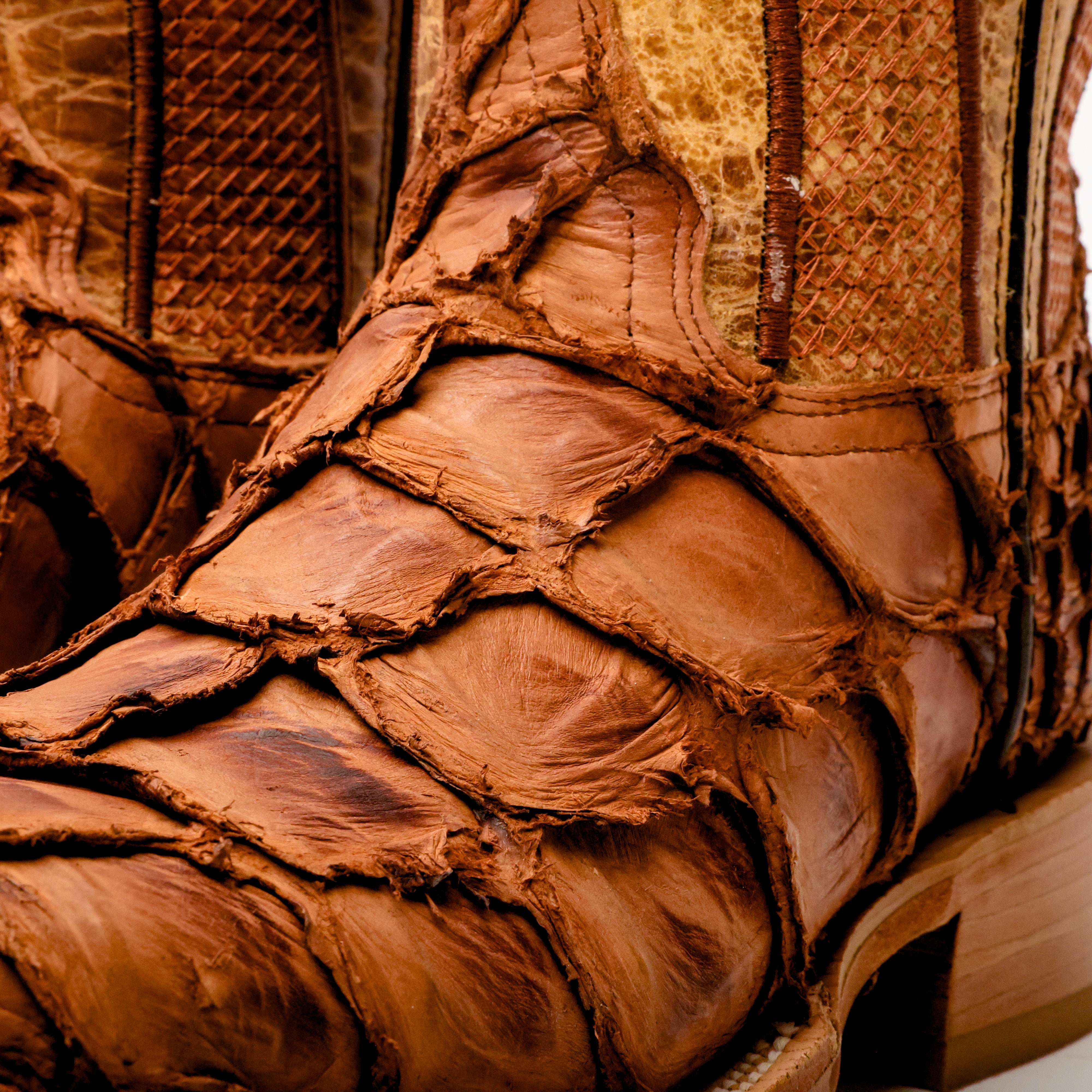 Tan Genuine Pirarucu Boots - Square Toe