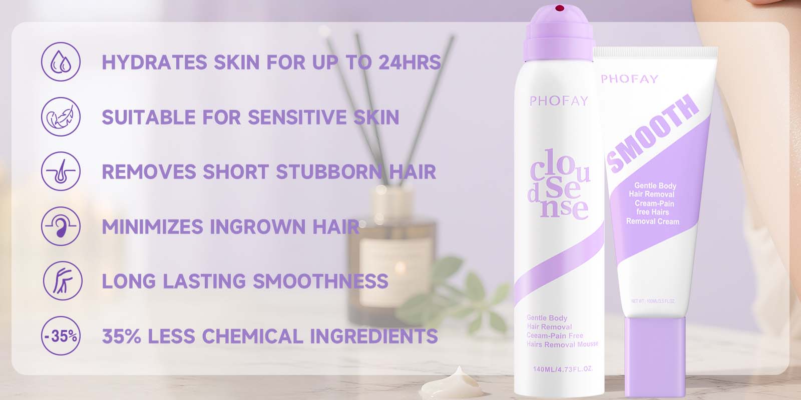 Bikini Pain-Free Hair Removal Cream for Sensitive Skin, Hypoallergenic Formula-Gentle & Fast-Acting Depilatory with Citrus Scent, Aloe & Hyaluronic Acid for Soothing Care, Suitable for Men & Women