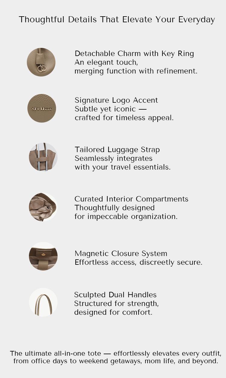 NEWBELLA Marella Top Handle Tote Bags - Elegant PU Leather Tote with Detachable Charm & Magnetic Closure System for Everyday Use 23.6" x 12.6" x 5.5" x 11" SpringStatements