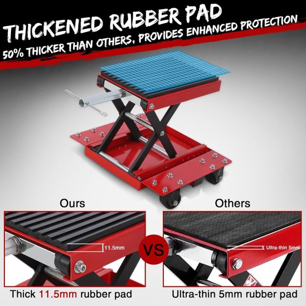 Garvee Motorcycle Lift Jack, 1200 lbs Scissor Jack with Wide Deck,  and Thickened 11.5mm Rubber Pad, Adjustable Height (6.3"-16.9") for ATVs, Dirt Bikes, Street Bikes, and Cruiser Bikes