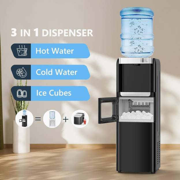 Top Loading 3-in-1 Water Dispenser & Ice Maker, Hot/Cold Water for 5 Gallon Bottle, 33LBS Daily Ice, Child Lock