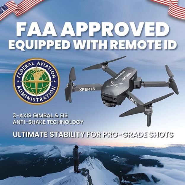 X Pro LIMITLESS 5 Camera Drone for Adults - GPS 4K UHD Drones with Obstacle Avoidance - 3-Axis Gimbal - Auto Return and Follow Mode - Long Flight Time & Control Range - Live Video - FAA RID Compliant - Drone-Clone Xperts