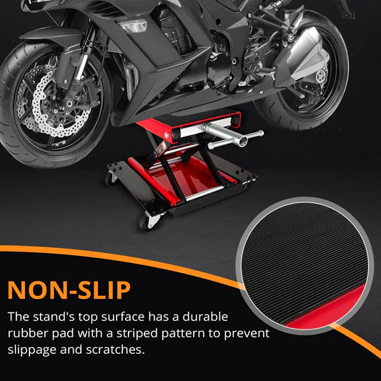 Garvee Motorcycle Lift Jack, 1200 lbs Scissor Jack with Wide Deck,  and Thickened 11.5mm Rubber Pad, Adjustable Height (6.3"-16.9") for ATVs, Dirt Bikes, Street Bikes, and Cruiser Bikes