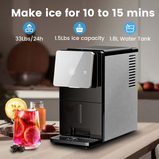 Electactic Pellets Ice Maker – 33 lbs ice capacity in 24 hours, self-cleaning, 1.8L water tank