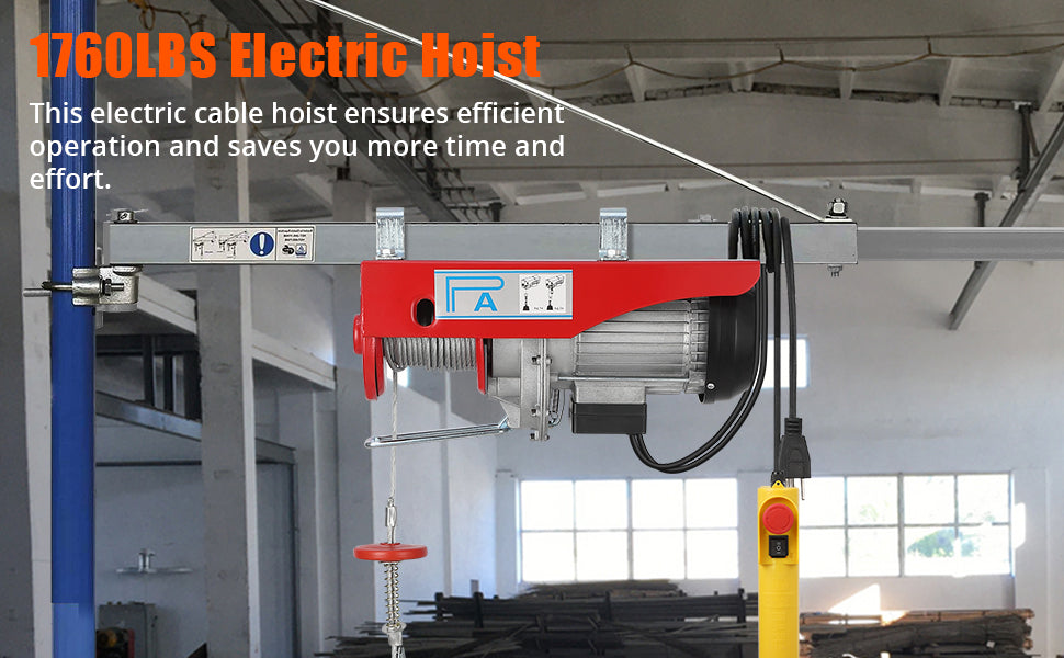 1760lbs Electric Hoist, 1600W, 39FT Lift, Remote, for Warehouse
