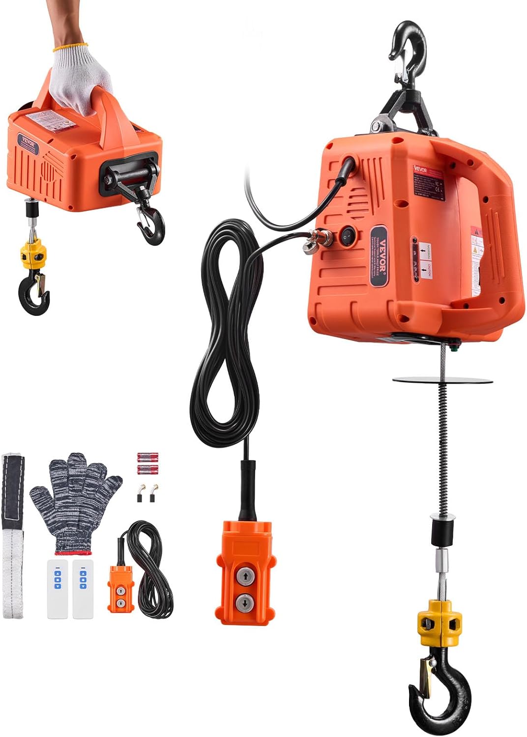 VEVOR 3-in-1 Electric Hoist Winch, 1550 lbs Capacity, 1500W Portable Power Winch Crane, 25 ft Lifting Height, 16.4 ft/min with Manual, Wired and Wireless Remote Control for Factory, Warehouss, Garage