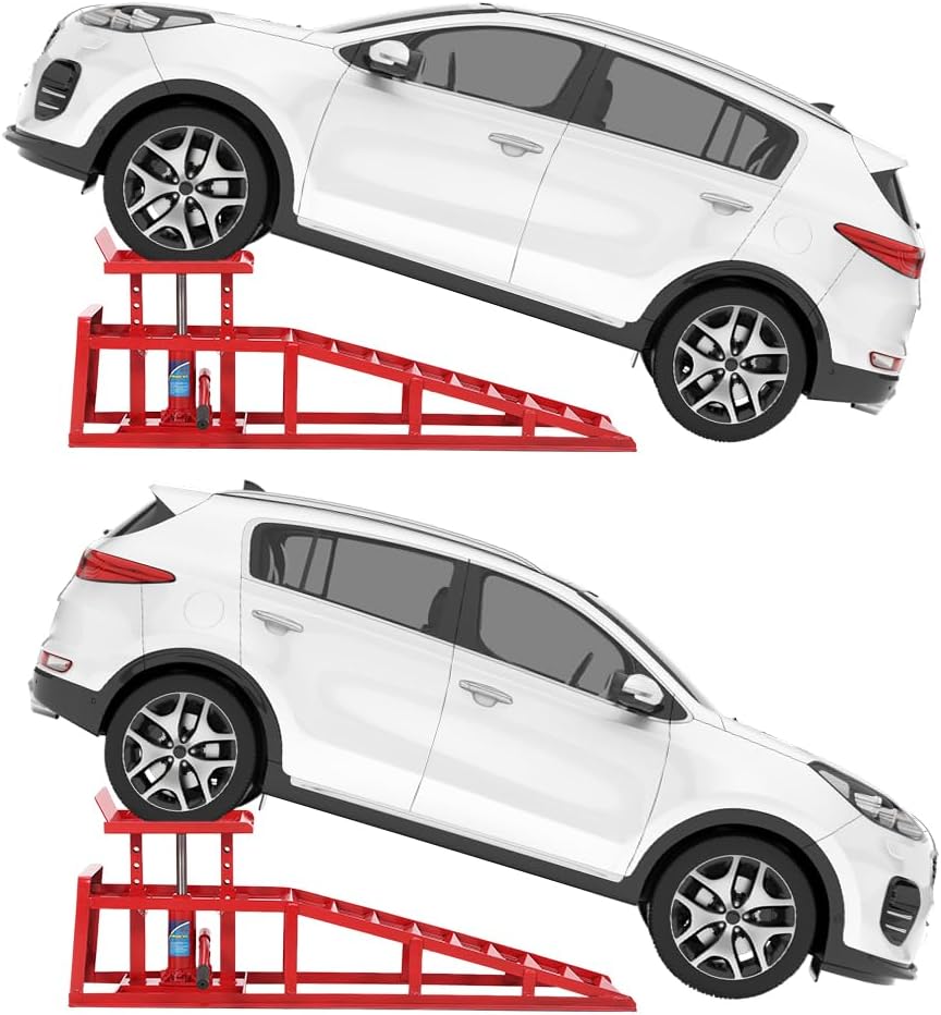2 Pack Hydraulic Car and Truck Service Ramps,Low Profile Car Lift Service Ramps for Oil Changes,11000 Lbs (5 Tons), Adjustable Lift Height 9.8" to 16.21", Home Garage,Vehicle Auto Garage