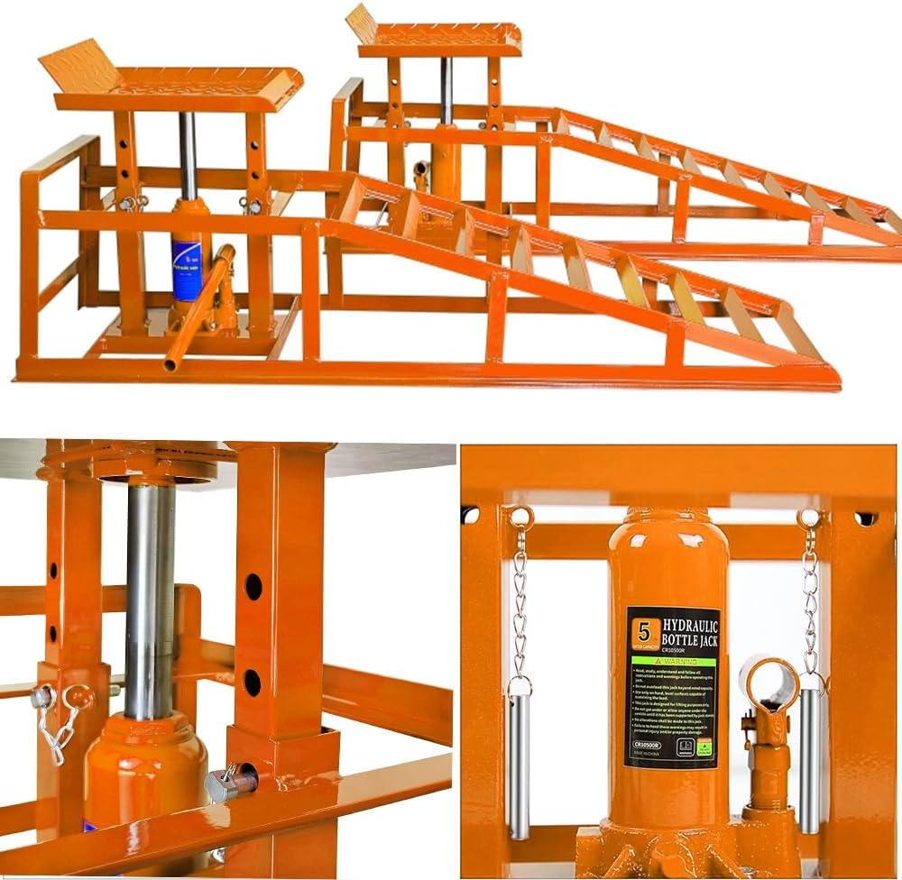 2 Pack Hydraulic Car and Truck Service Ramps,Low Profile Car Lift Service Ramps for Oil Changes,11000 Lbs (5 Tons), Adjustable Lift Height 9.8" to 16.21", Home Garage,Vehicle Auto Garage