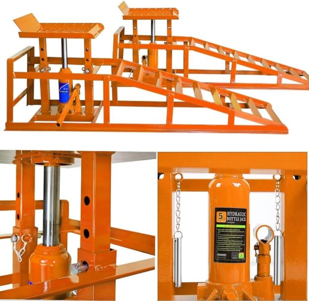 2 Pack Hydraulic Car and Truck Service Ramps,Low Profile Car Lift Service Ramps for Oil Changes,11000 Lbs (5 Tons), Adjustable Lift Height 9.8" to 16.21", Home Garage,Vehicle Auto Garage