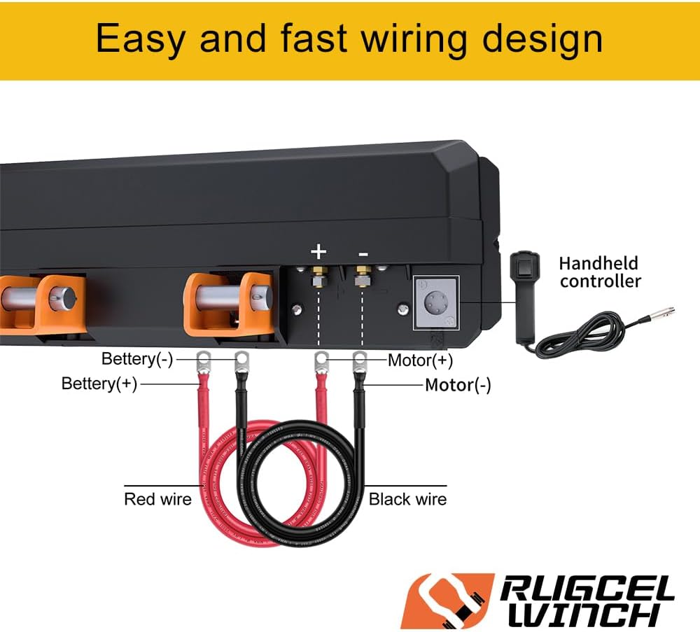 RUGCEL WINCH Portable Winch 12V DC Electric Utility winch,4500lb/2041kg Single Line Pull with Steel Mounting Plate, Integrated Hawse Fairlead and Synthetic Rope,Infrared remote control,atv utv winch