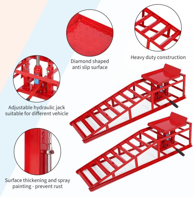 2 Pack Hydraulic Car and Truck Service Ramps,Low Profile Car Lift Service Ramps for Oil Changes,11000 Lbs (5 Tons), Adjustable Lift Height 9.8" to 16.21", Home Garage,Vehicle Auto Garage