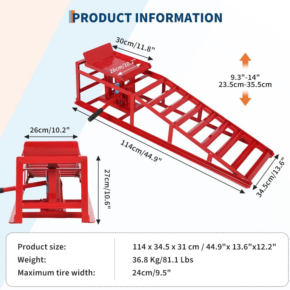 2 Pack Hydraulic Car and Truck Service Ramps,Low Profile Car Lift Service Ramps for Oil Changes,11000 Lbs (5 Tons), Adjustable Lift Height 9.8" to 16.21", Home Garage,Vehicle Auto Garage