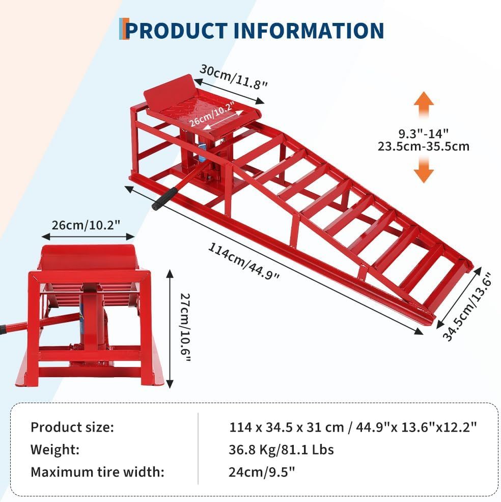 2 Pack Hydraulic Car and Truck Service Ramps,Low Profile Car Lift Service Ramps for Oil Changes,11000 Lbs (5 Tons), Adjustable Lift Height 9.8" to 16.21", Home Garage,Vehicle Auto Garage