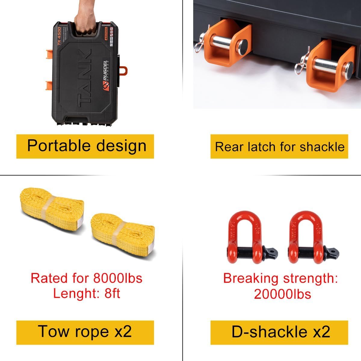 RUGCEL WINCH Portable Winch 12V DC Electric Utility winch,4500lb/2041kg Single Line Pull with Steel Mounting Plate, Integrated Hawse Fairlead and Synthetic Rope,Infrared remote control,atv utv winch